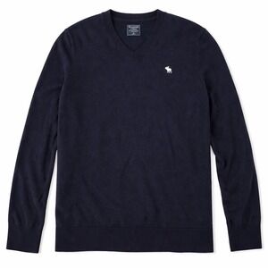 Abercrombie & Fitch Mens XL Navy V Neck Moose Logo Y2K Preppy Classic Wool